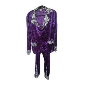 Men Purple Pimp Daddy Costume Big Daddy Velvet Suit With Dollar Sign Chain